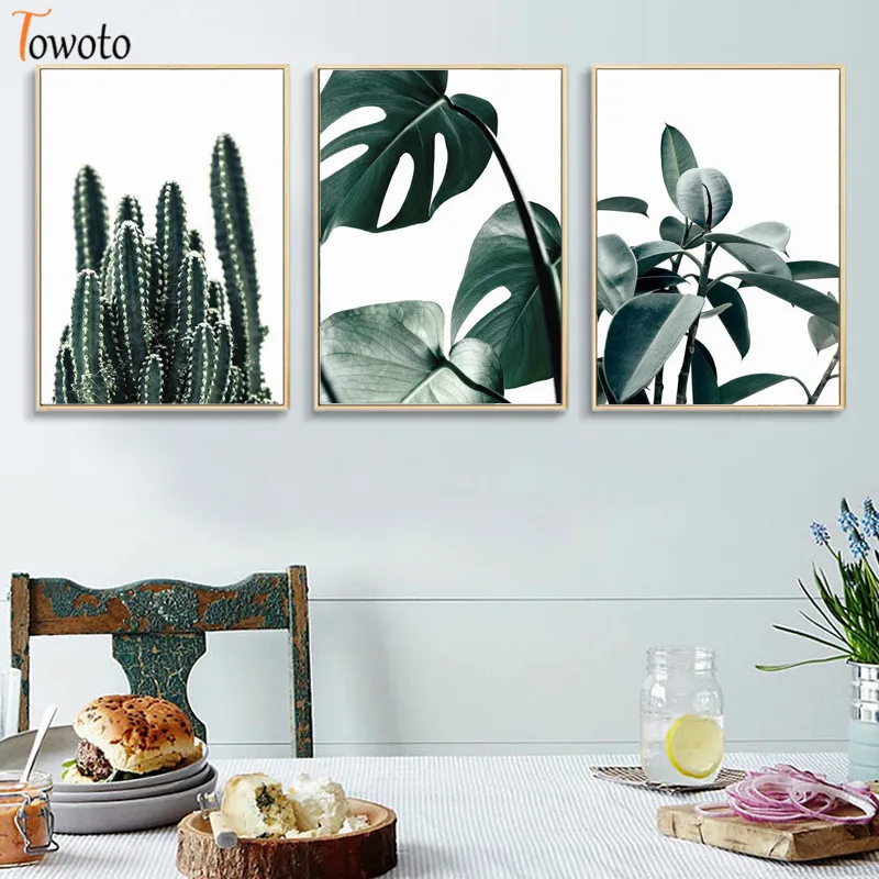 Растительные принты зеленые листья холст картина природный плакат