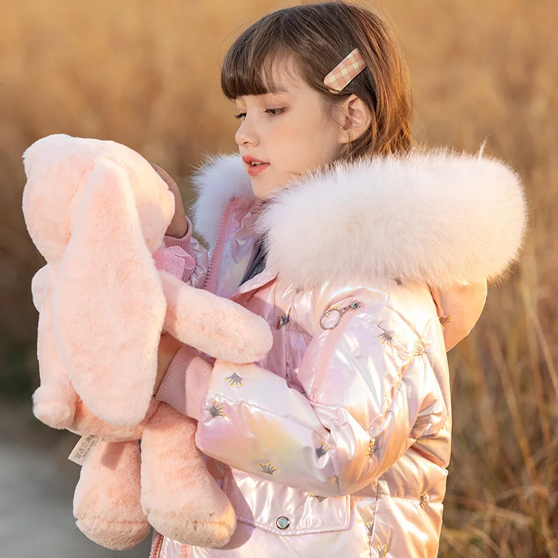 

-30 Degree Russia Winter Thick Down Jacket For Girls Parkas Hooded Real Raccoon Fur Collar Snow Clothing Kids Down Coat TZ822
