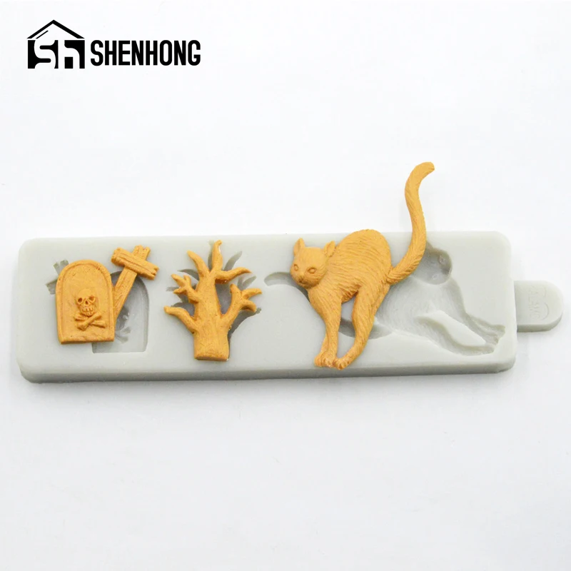 SHENHONG Черный кот Ведьма Сахар ремесло силиконовые помадки торт плесень Хэллоуин