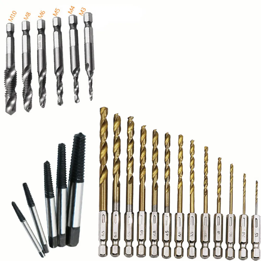 

18/24pcs Screw Extractor Set Steel Handed Stud Remover Screw Extractor Reverse Hexagon Shank Drill Bits Steel