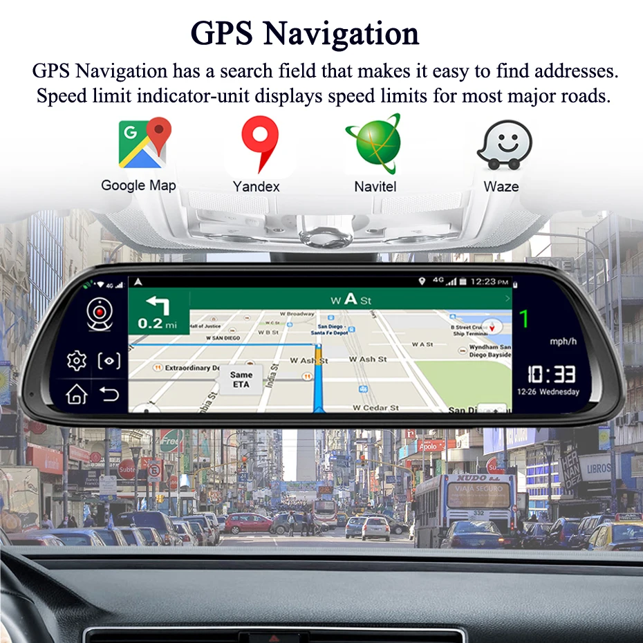 Видеорегистратор 10 дюймовый IPS HD сенсорный экран Android 8 1 зеркальный