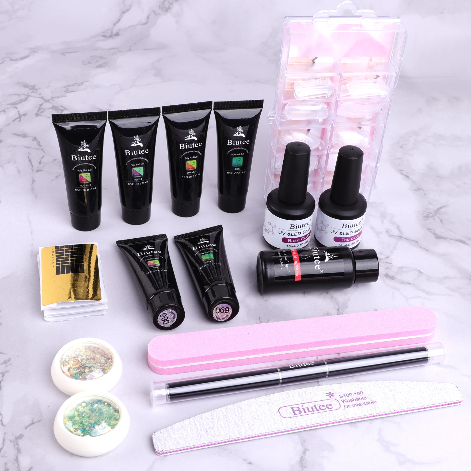 

Biutee 16Pc/kit Poly Nail Gel Kit Gel Polish 15g UV Builder Glow in the Dark Poly Nail Gel Extension Kit Color Change Gel