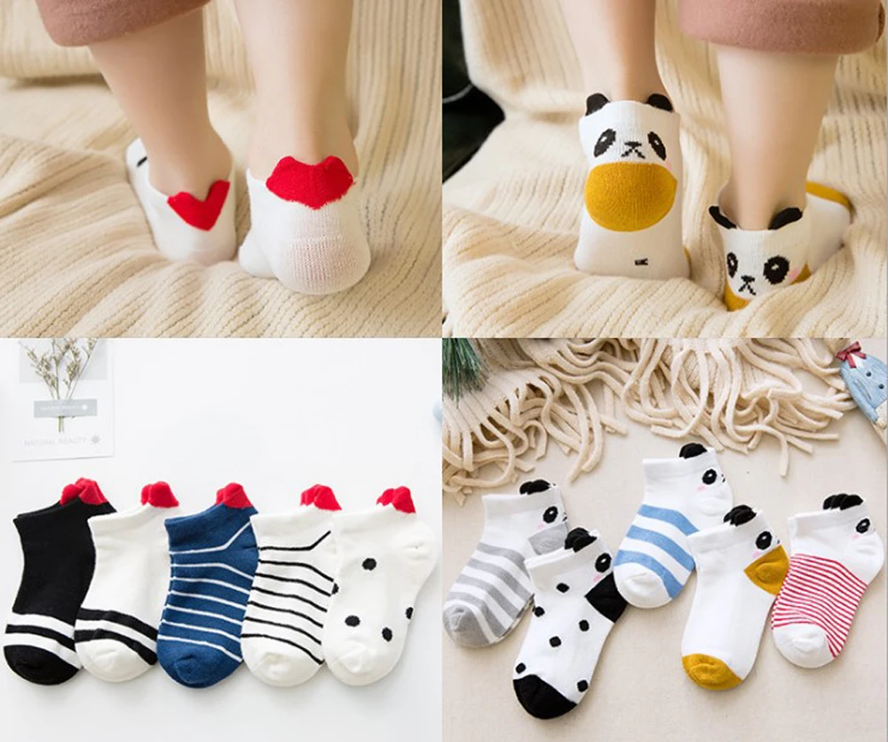 Calcetines de algod&oacute;n para ni&ntilde;os y ni&ntilde;as, calcet&iacute;n corto con dise&ntilde;o de coraz&oacute;n de amor, tiras deportivas, calzado barato, 5 pares, SandQ, novedad, primavera y verano-0