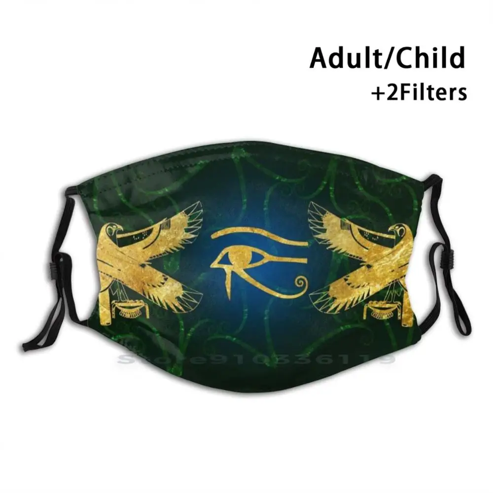 

Eye Of Horus Protected By Golden Falcons Reusable Mouth Face Mask With Filters Kids King Tut Nefertari Nefertiti Queen Egypt