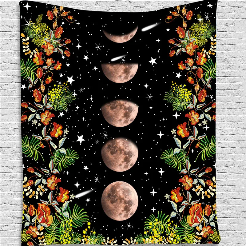 

Moon Floral Printed Tapestry Wall Hanging Psychedelic Boho Decor Wall Cloth Tapestry Mandala Hippie Wall Tapestry Home Decor