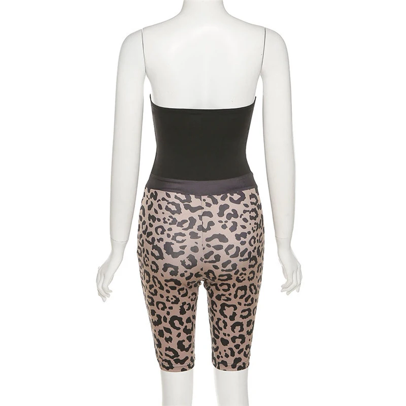 

NOVAINSPO Black Solid Leopard Grain Printing Wrap Chest Rompers Patchwork Backless Letter Streetwear One Piece Bodycon Outifits