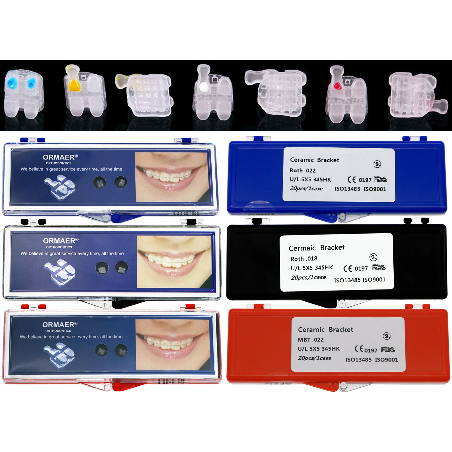 

5 Set Dental Orthodontic Ceramic White Clear Brackets Braces Mini Roth/MBT0.018/0.022 slots 345 Hooks 100 pcs