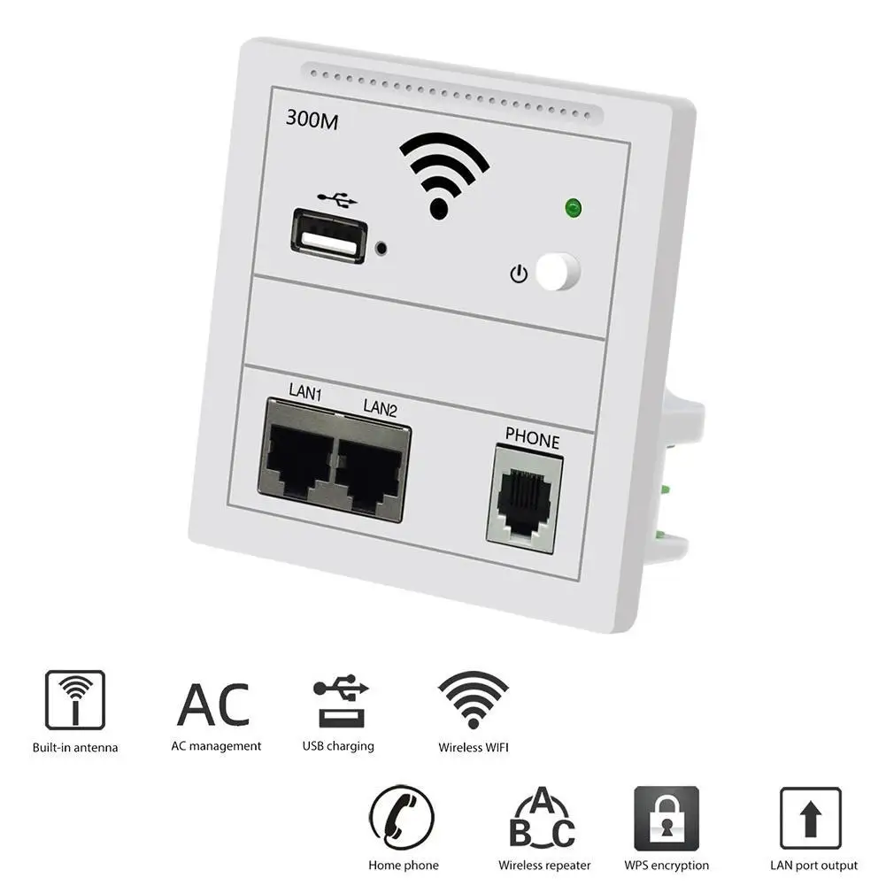 

86-type 300Mbps In Wall AP Repeater smart Socket Router Access Point Wireless RJ11 220V 802.3AF PoE WiFi Extender USB Chargin