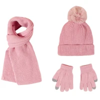 q1fa three piece hats scarf gloves set children hat winter warm pompon knitted hat autumn winter gilr and boy fashion set
