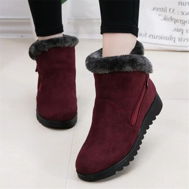 

Women Winter Warm Ankle Snow Boots Round Toe Rubber Sole Furry Zipper Snow Boots Breathable Waterproof Outdoor Faux Fur Boots