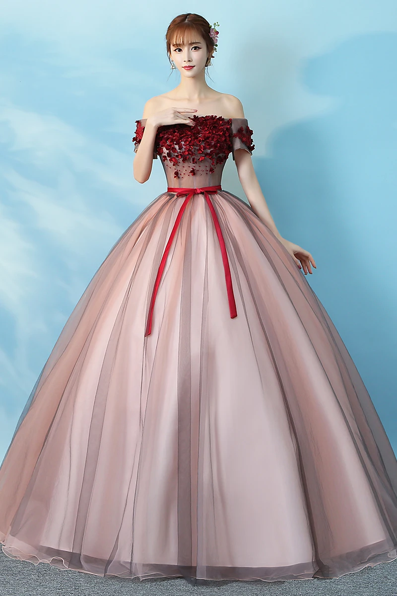 Женское Пышное Платье с открытыми плечами красное Тюлевое платье цветами 16