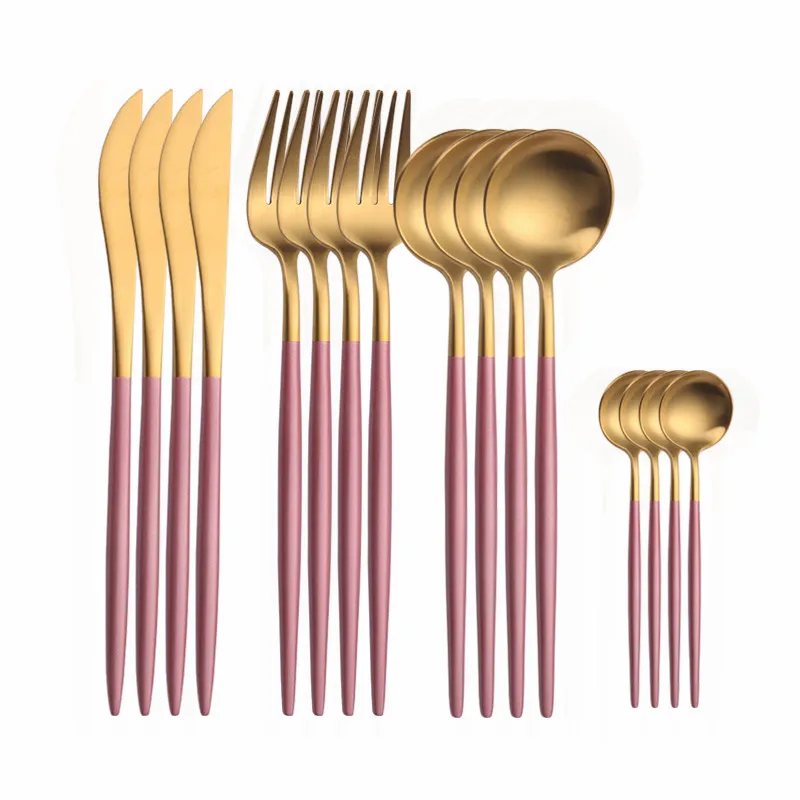 Розовое золото столовые приборы Нержавеющая сталь ложки посуда набор вилки ножи