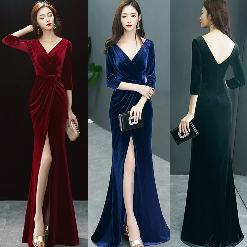 Осенне-зимние вельветовые Формальные Длинные вечерние платья женское