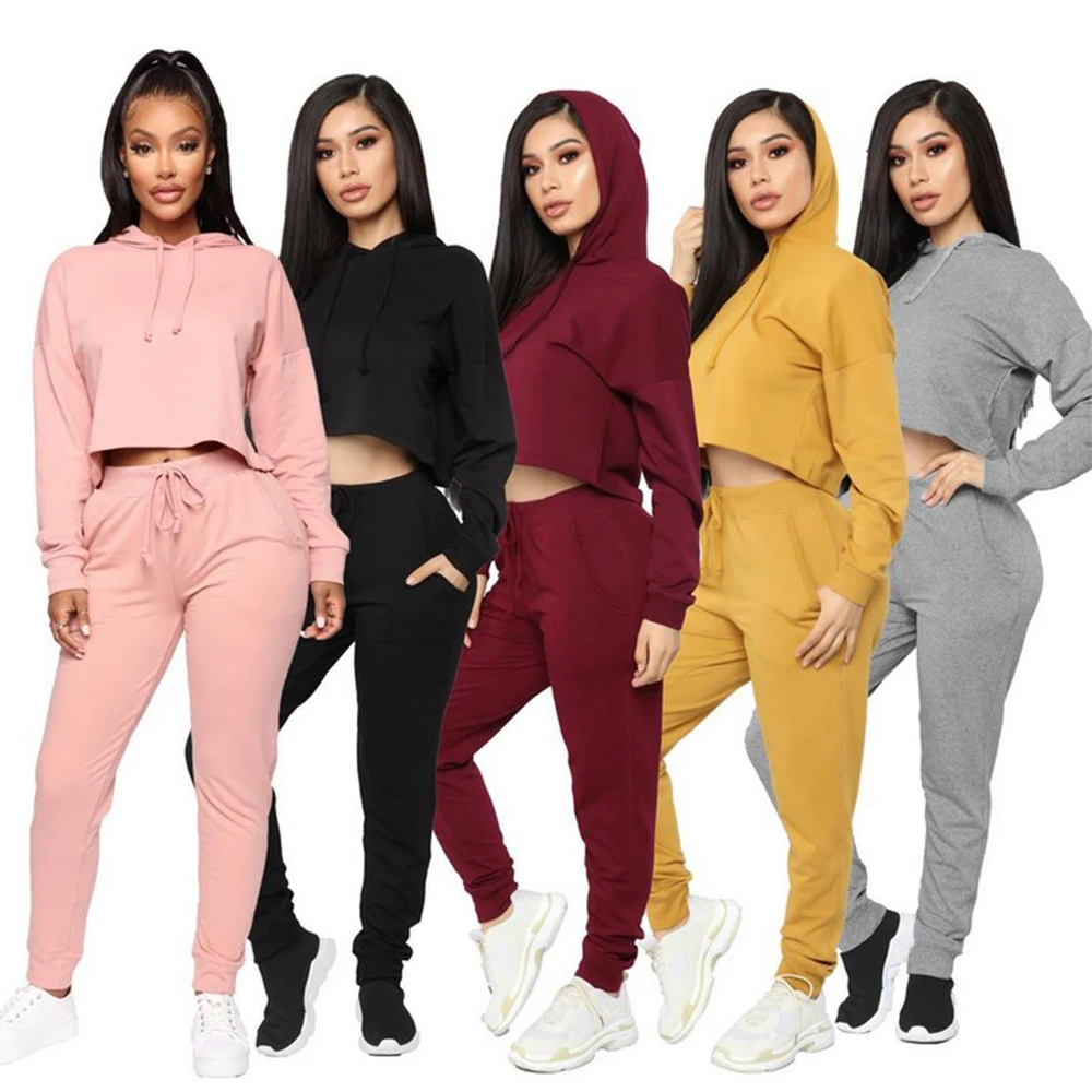 

Повседневная Женская одежда для фитнеса, осенне-зимний свитер с капюшоном, шаровары, спортивный костюм, простой спортивный уличный комплек...