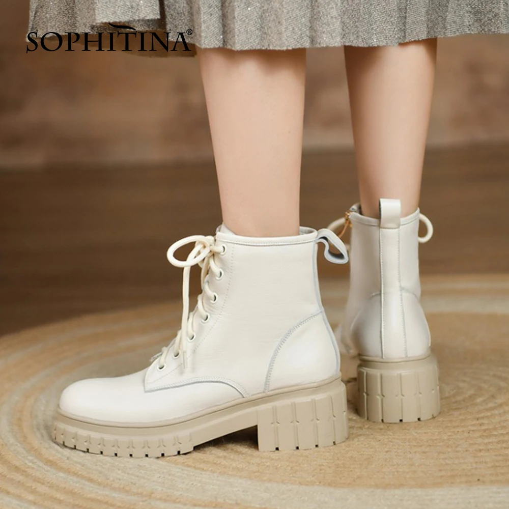 

Женские ботильоны на платформе SOPHITINA, мотоциклетные Нескользящие полусапожки из натуральной кожи, с коротким плюшем, YO266