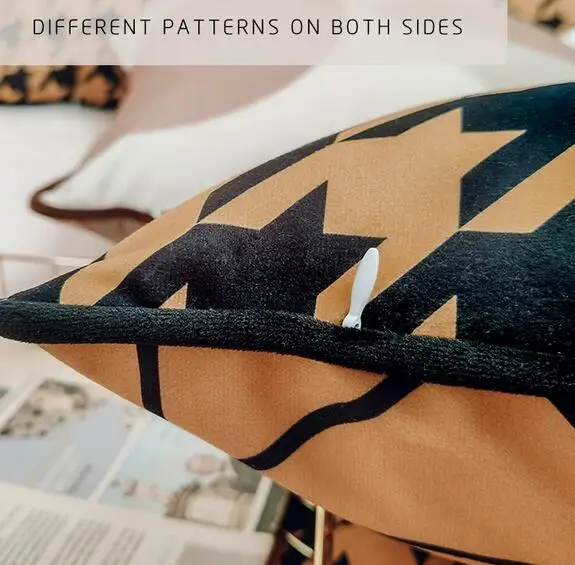 Чехол для подушки "Модный черно-белый гусиный платок" из бархата с оранжевой боковой стороной для дивана или кровати.