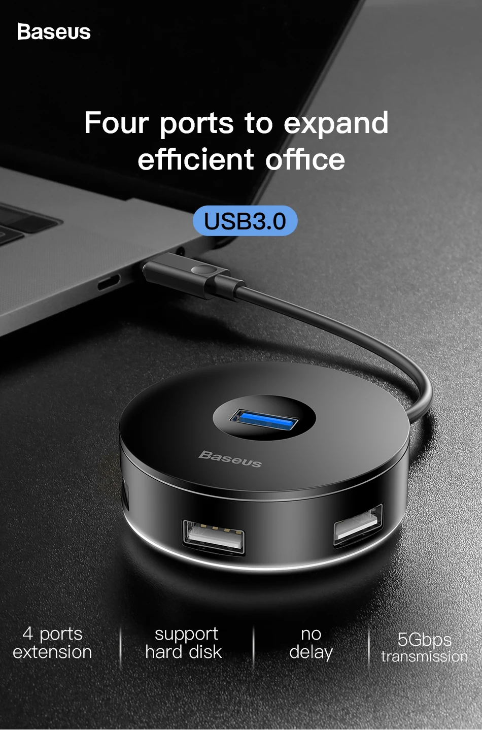 BASUES USB C док-станция USB 3,0 концентратор разделитель несколько USB хаб Тип C концентратор 2,0 мульти хаб расширитель 4 Порты и разъёмы хаб для портативных ПК