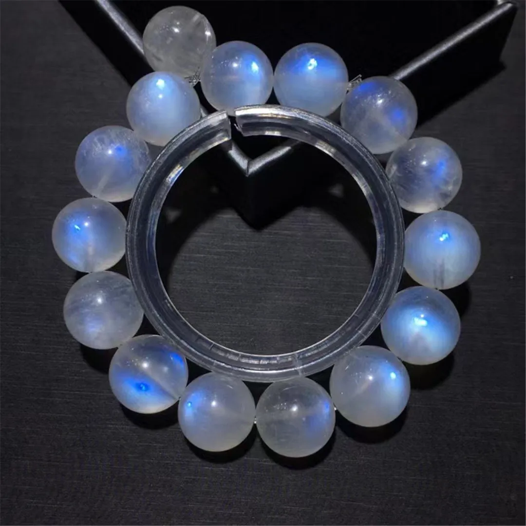 

14mm Natural Moonstone Bracelet Jewelry For Women Men Healing Love Gift Crystal Blue Light Beads Stone Gemstone Strands AAAAA