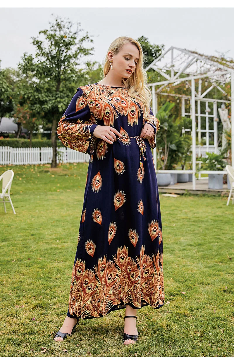 

Женское платье с круглым вырезом, длинным рукавом и цветочным принтом