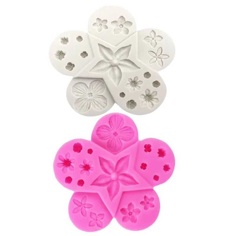 

6 Kinds of Flower Leaf Combination Silicone Mold Flower Five Petal Flower Cake Decoration Accessories Fondant Chocolate Mold