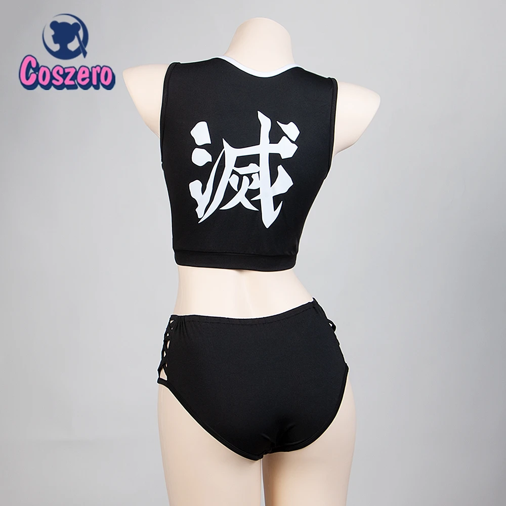 

Haikyuu Zenitsu Agatsuma Cosplay Two Piece Beach Swimsuit V Neck High Waist Lace Up Bathing Suit Swimwear Kimono Cover Up