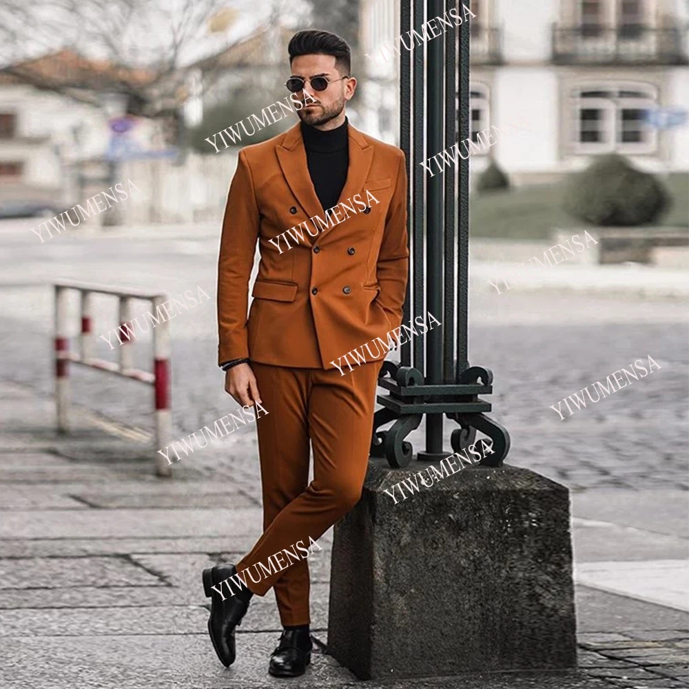 

Handsome Classic Double Breasted Jacket+Pants Fit Groom Wear Men Suits For Wedding Prom Party Blazer Custom Made 2 Pcs Tuxedos