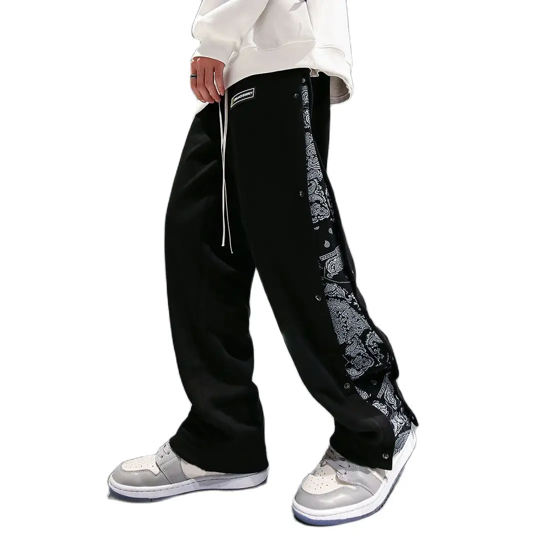 

Men's Breasted Sweatpants Bandana Patchwork Spring Branded Hip Hop Trousers Straight Wide Leg Draping Casual Sweat Pants 2022