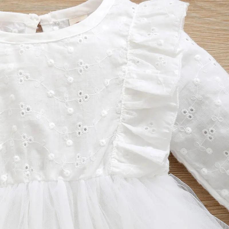 Baby Girls Cute Dresses Infant Mesh Princess Dress Children's Clothes 2022 Spring Long Sleeve Cotton Patchwork Kids White |