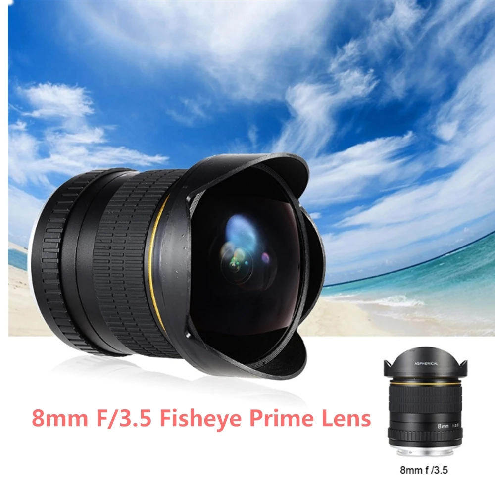 Ультраширокоугольный объектив рыбий глаз 8 мм F/3 5 ручной и совместим с