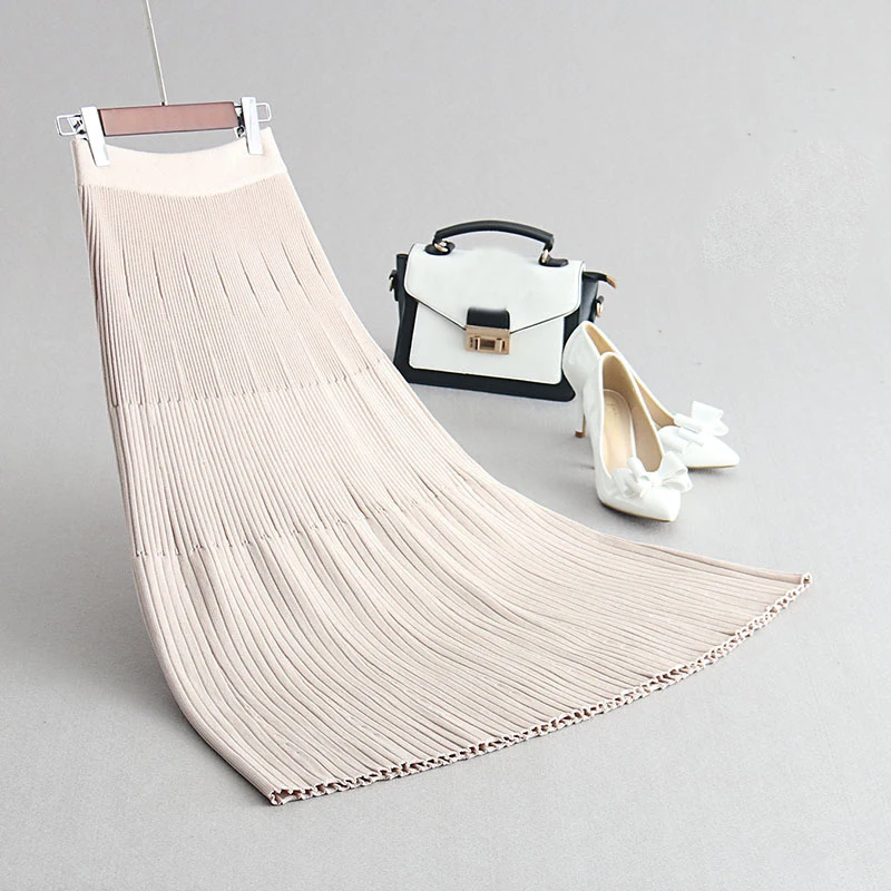 

Shehure 2020 Autumn Winter Skirts High Waist Women A-Line Long Saias Jupe Femme Faldas Ladies Knitting Camel Skirt