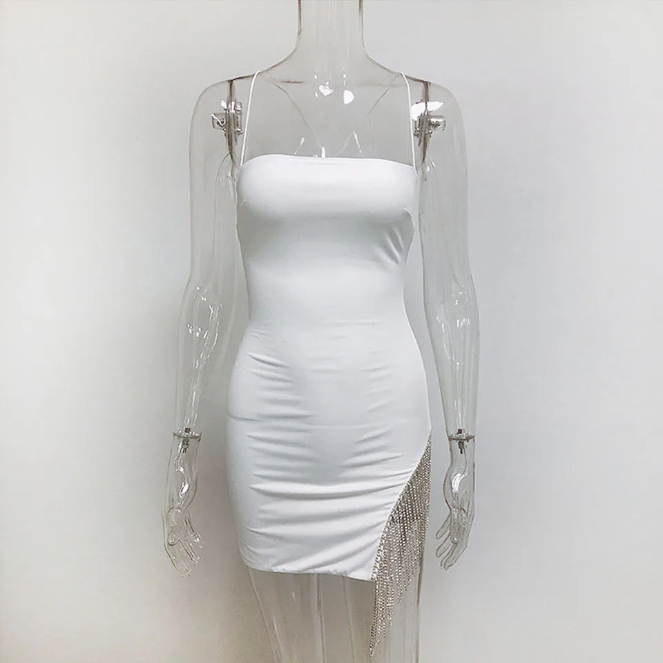 White Karlofea, сексуальные бриллианты, с кисточками, Клубные вечерние платья, женские шикарные элегантные обтягивающие наряды, короткое платье, двухслойный ремень, Vestidos - Цвет: White