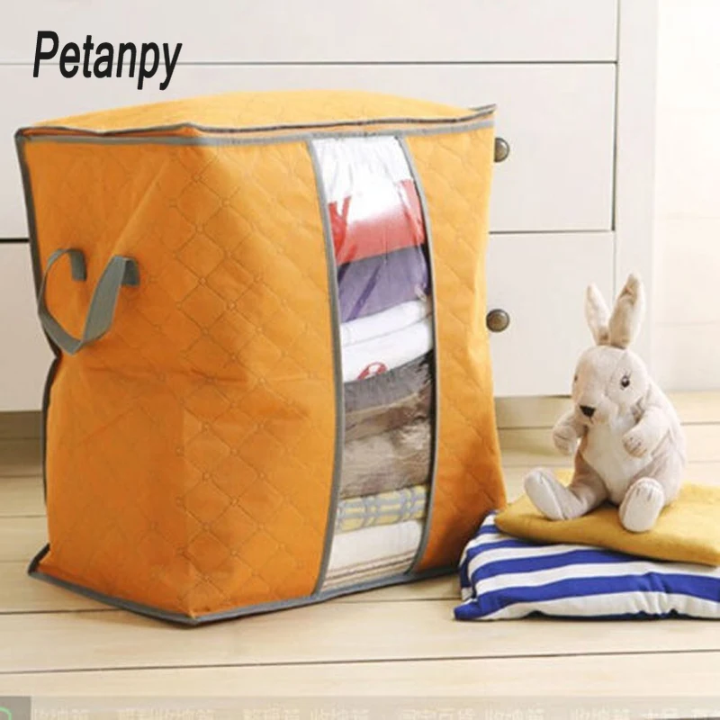 

Lasperal Quilt Storage Bags Cotton Home Storage Organizer Portable Anti-dust Wardrobe Bamboo Clothes Bag Pouch Storage Box