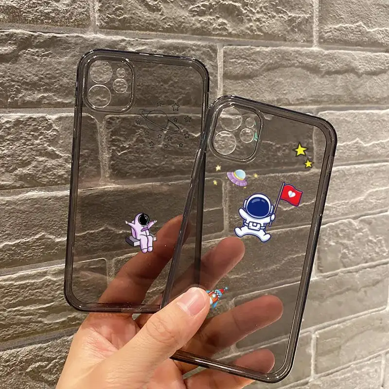 

astronaut Phone Case For iPhone 12 11 8 7 se 2020 mini pro X XS XR MAX Plus Black Transparent Cover