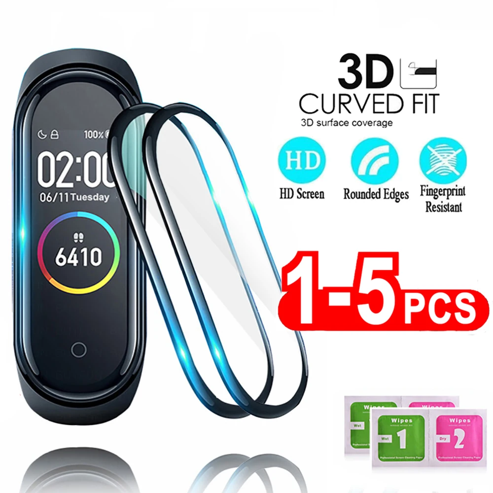 3D Protective Glass for Xiaomi mi band 6 5 glass film for Mi band5 Smart Watchband 4 5 Soft Screen Protector Film For mi band 4