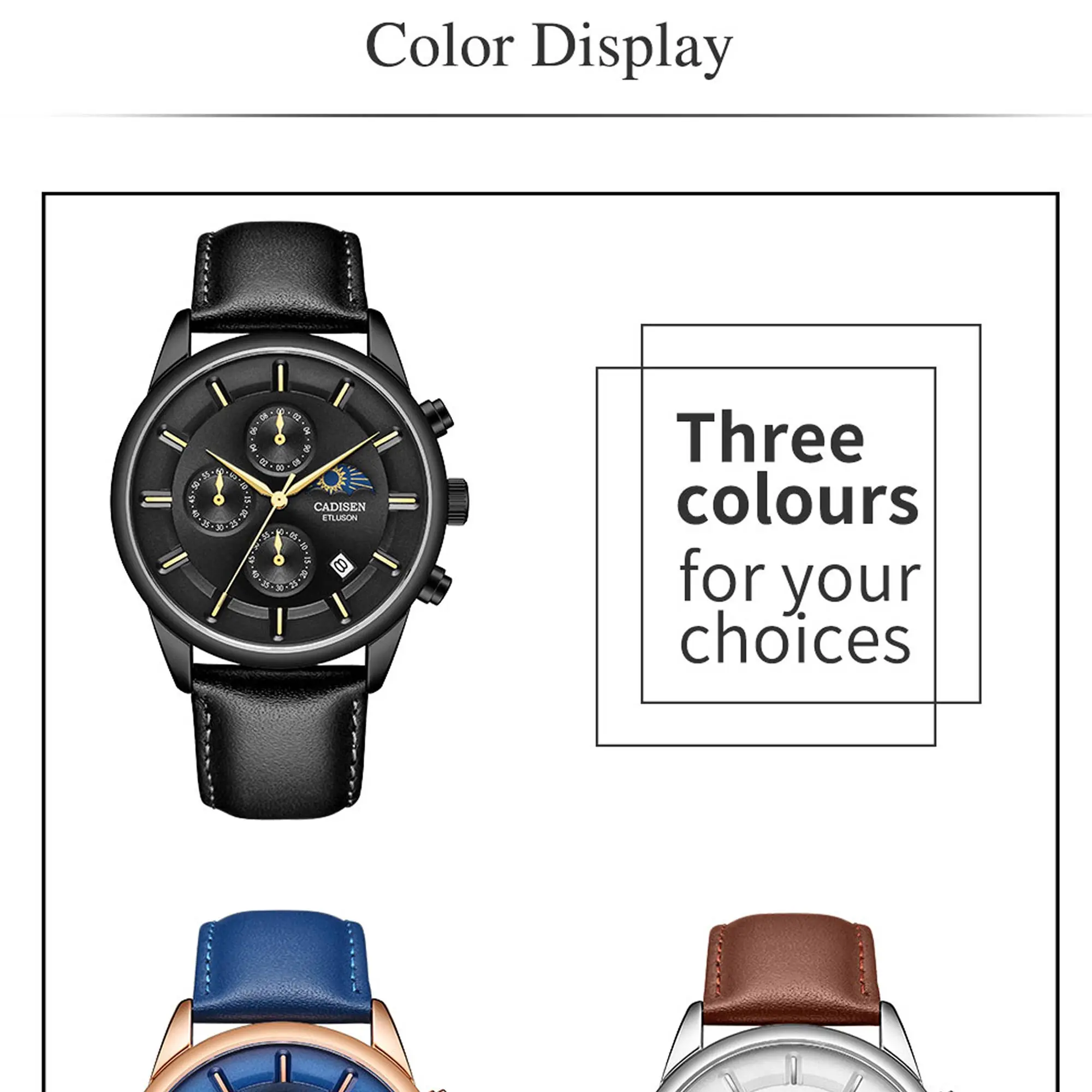CADISEN часы Мужские лучший бренд класса люкс мужские модные часы с кожаным ремешком в стиле кэжуал Кварцевые водонепроницаемые наручные часы Moon Phase Relogio Masculino