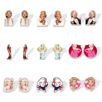 2021 vintage acrylic printing pattern marilyn monroe resin epoxy stud earrings for kid charm gift charms earrings