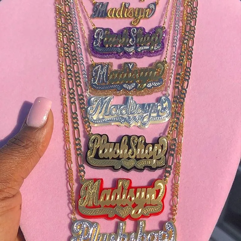 3UMeter Double Plated Name Necklace Women Girl Two Color Custom Acrylic Nameplate Pendant Necklace Gift
