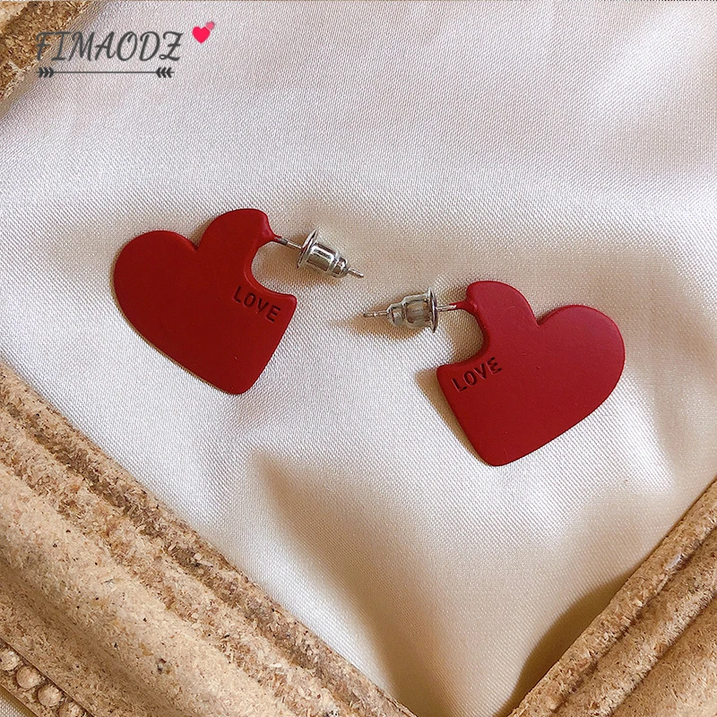 Модные милые серьги в форме сердца FIMAODZ вечерние Корейском стиле с красным