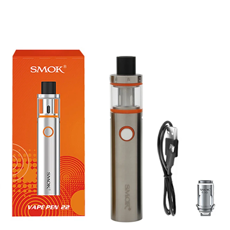 Smok Vape Pen 22 комплект со встроенным аккумулятором 1650 мАч Vape Pen 22 резервуар Ом двухъядерный светодиодный электронная сигарета испаритель - Цвет: Серебристый