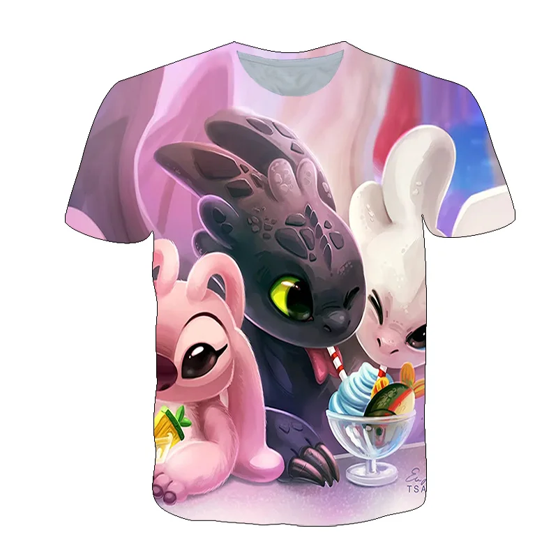 Camiseta infantil divertida e informal con cuello redondo para ni&ntilde;os y ni&ntilde;as, 3D camiseta infantil con estampado de dibujos animados, Top transpirable-0