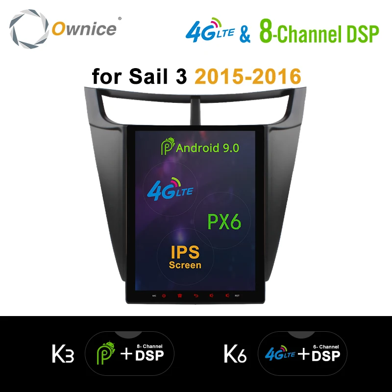 Ownice Vertical Android9.0 Octa Core PX6 автомобильный DVD радио плеер для Chevrolet sail 2015 2016 K3 K6 gps