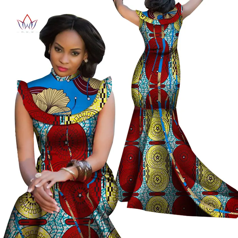 Женское Африканское Платье с принтом Bazin черное платье воротником стойкой и