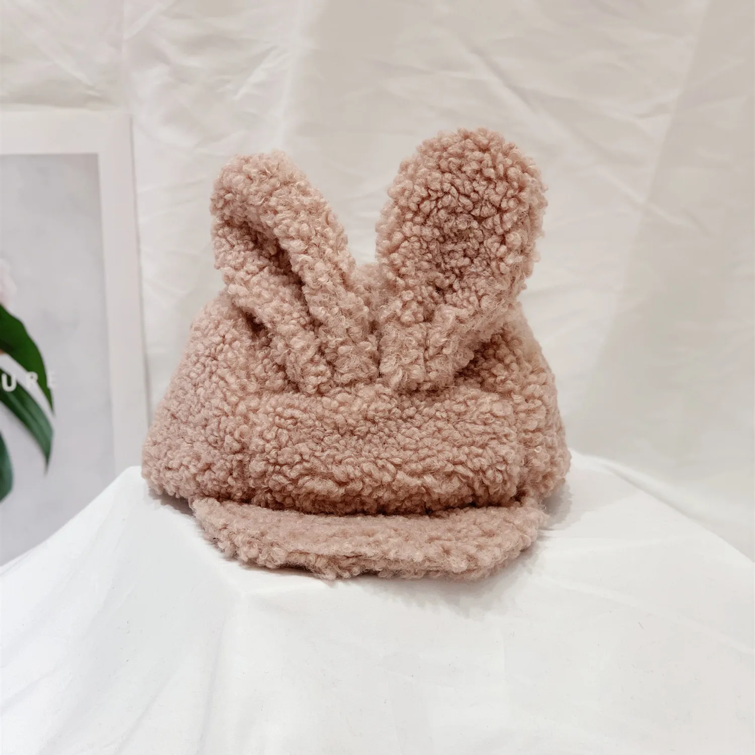 Детская шапка Дети Осень/Новинка зимы однотонные Цвет заячьи ушки козьей шерсти флисовая мягкая с широкими полями-Кепки уплотненный ансамбль для мальчиков и девочек Теплые Шапки