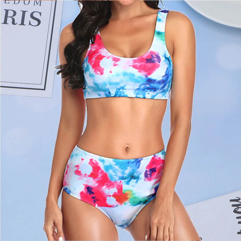 1 комплект женских купальных костюмов с высокой талией и принтом бандана из двух