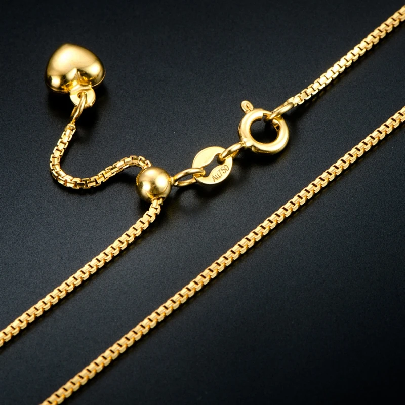 Чистый 18 к цепочка из желтого золота Для женщин удачи цепи коробки & шарма сердца