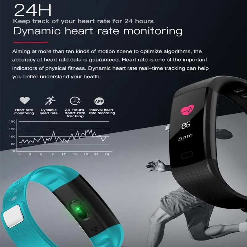 

Bluetooth Sport Smart Bracelet With Light Sensing Screen Heart Rate Blood Pressure Monitor Wristband Fitness Track Smartwatch