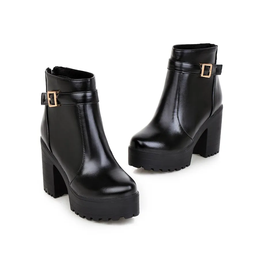 Ботинки на толстом каблуке боковая молния пряжка для ремня и водонепроницаемые