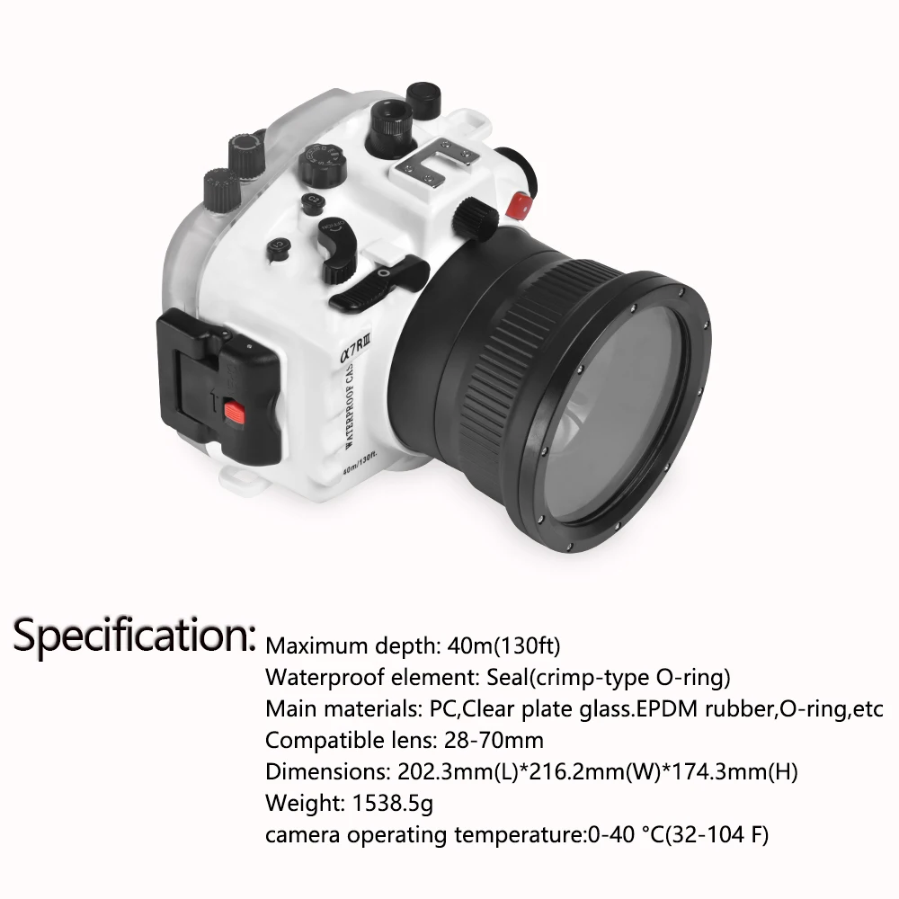 

40m/130ft Underwater Camera Housing for Sony A7 III A7R III A7M3 A7RIII A7R3 (Standard port) Case Waterproof Diving Cover bags
