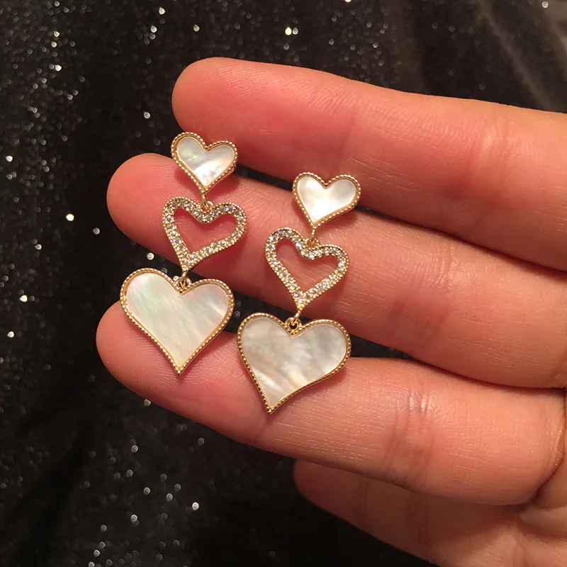 

New Heart Charms Shell Dangle Earring Trendy Cubic Zircon Wedding Engagement Party Dubai Gold Earring for women 2020 jewelry