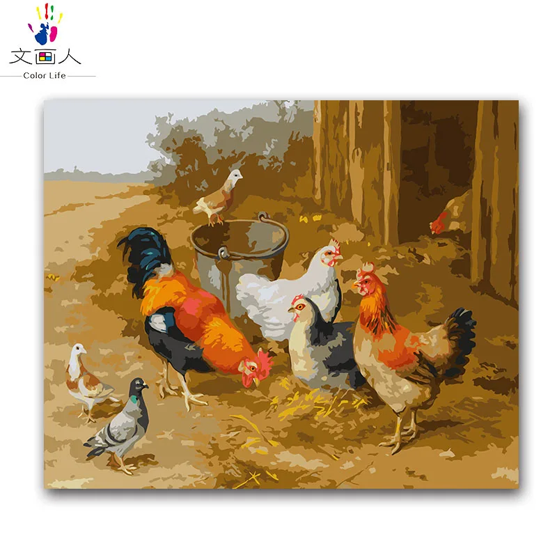 Chicken Picture diy digital oil painting package by numbers animal with kits draw on canvas for women adult kids practise paint | Дом и сад